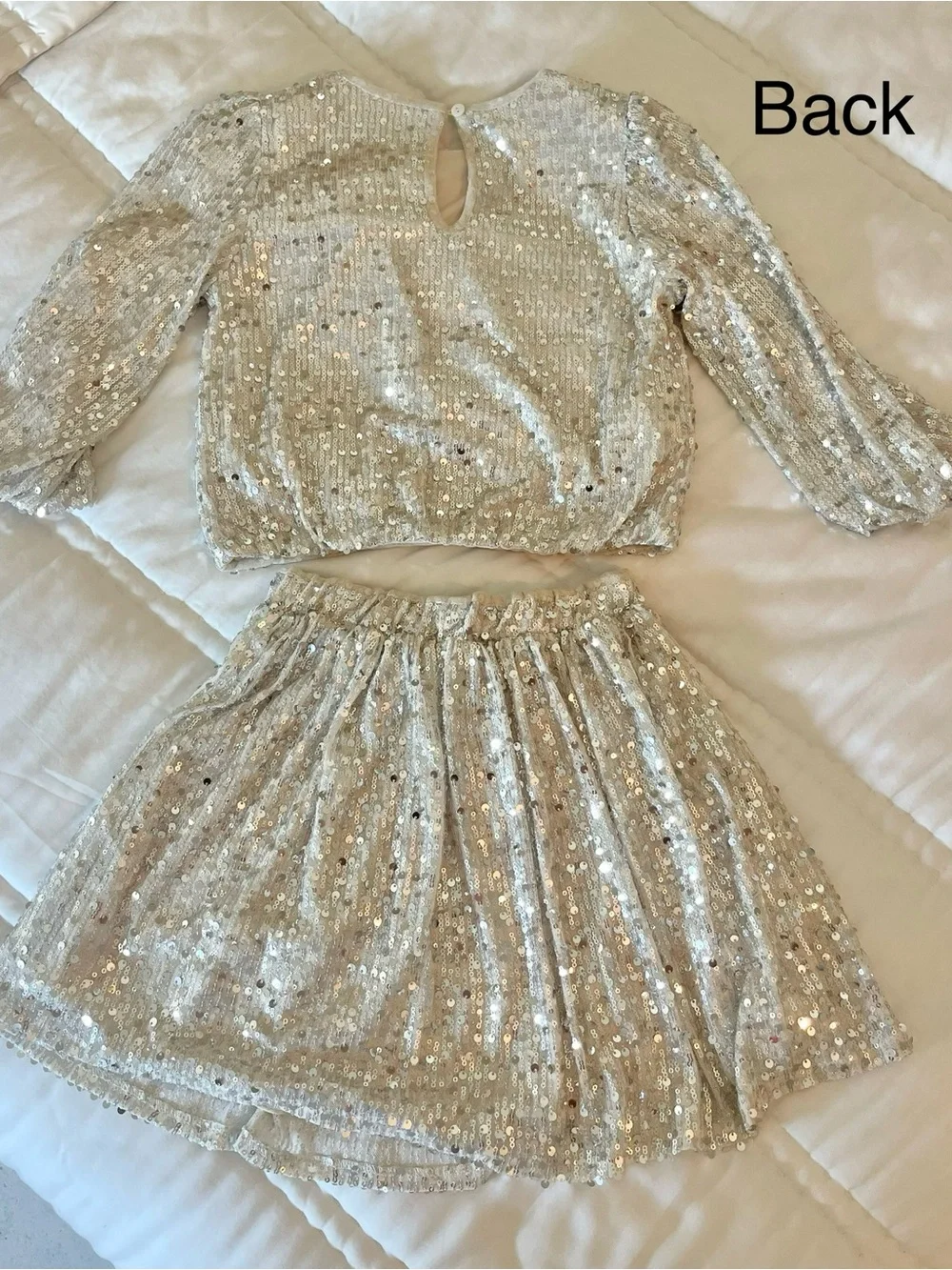 Kids Sequin Matching Set with Bow - Champagne